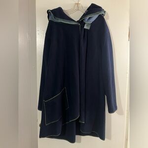 Vintage Navy Blue Hooded Cape with Green Trim size m/l